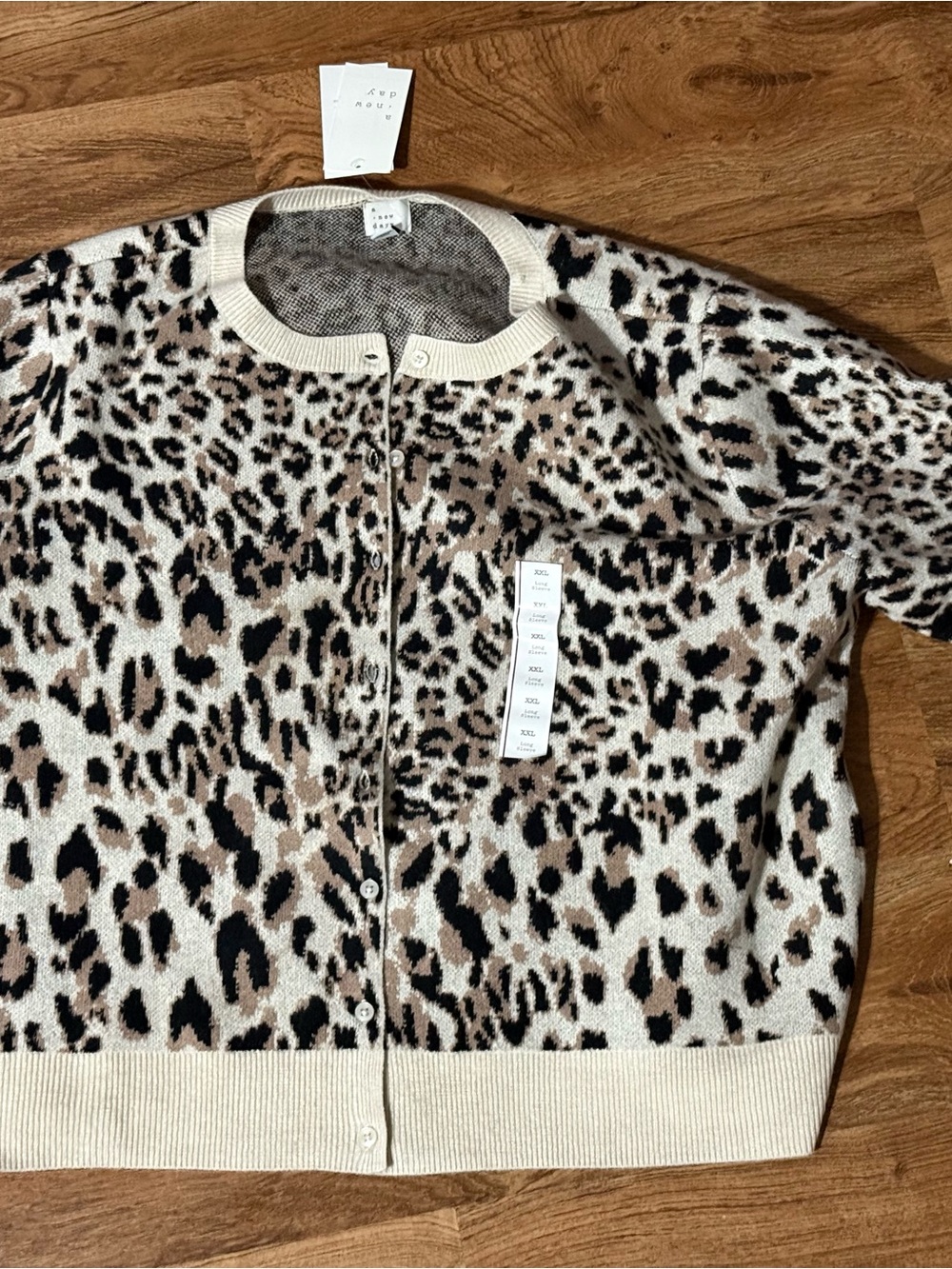 a new day Beige Cream and Black Leopard Print Cardigan Sweater